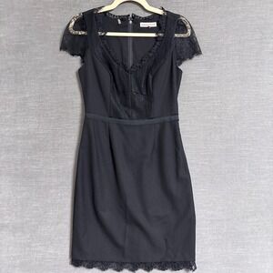 Rebecca Taylor Dress 4 Black Lace Wool Shift Cocktail LBD Party Elegant‎ Classic